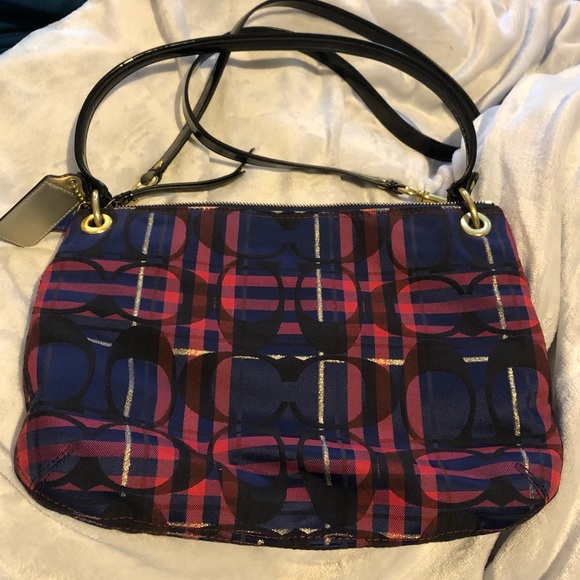 Coach Handbag Shoulder Poppy Blue Purple Red Plaid Tartan Purse Bag G1282-21622 - Picture 2 of 9